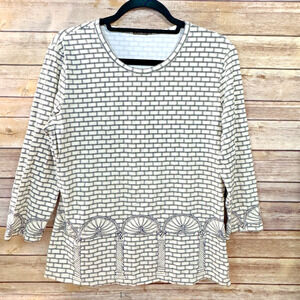 J McLaughlin Womens Beige Black Catalina Cloth Signature Tee Blouse XL